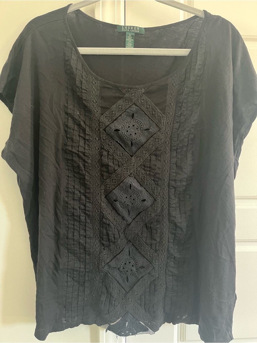 Lauren Ralph Lauren Black Cotton Embroidered Tunic Top